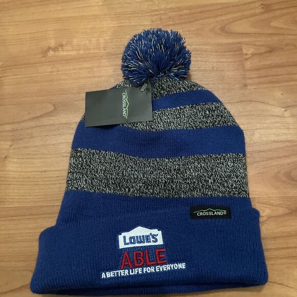 Other - Lowes Knit Beanie Toboggan Winter Hat Cap Adult Blue Striped Gray